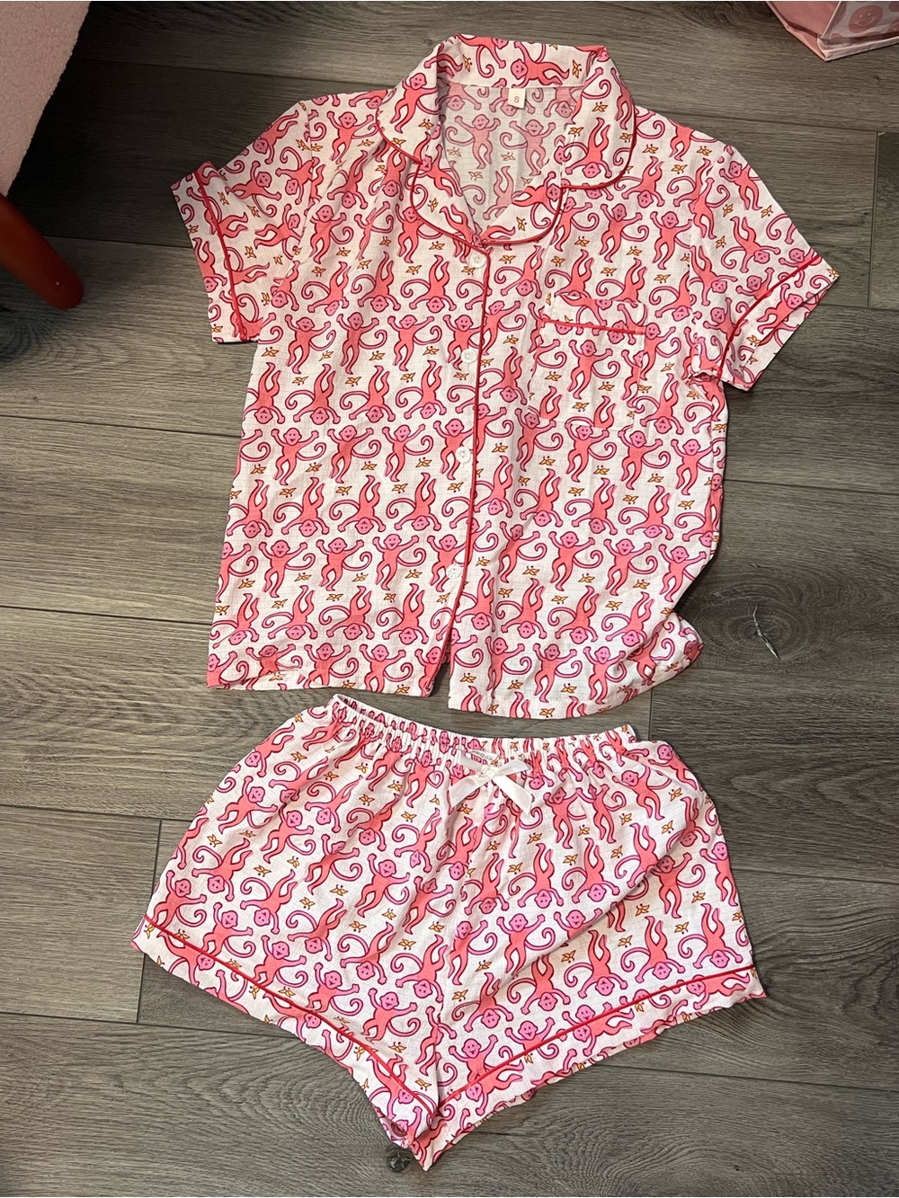 Pink Monkey Print Pajama Set - Short Sleeve Top & Shorts